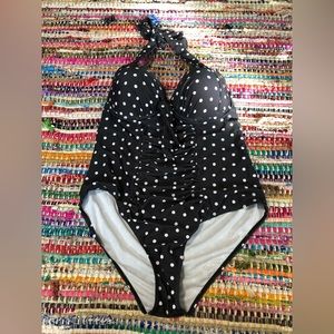 Plus size black polka dot bathing suit